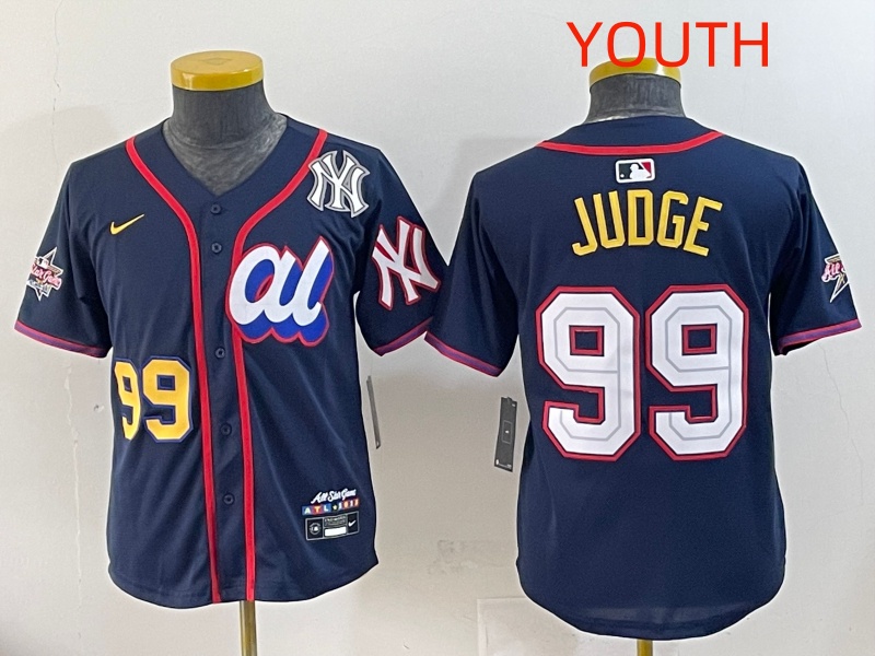 Youth 2025 New York Yankees 99 Judge Drak Blue All star Blank Blue Nike MLB Jersey style 7